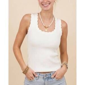 NEW KLD. SIGNATURE scallop sleeveless top in white